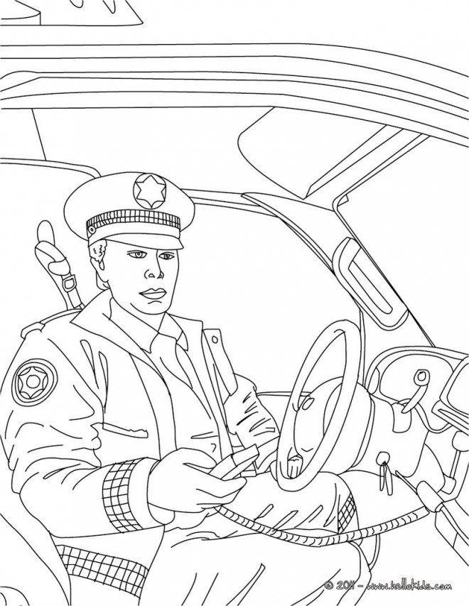 Coloriage policier dans sa voiture dessin gratuit à imprimer