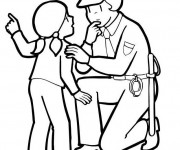 Coloriage Un petite fille parle avec une agente de police