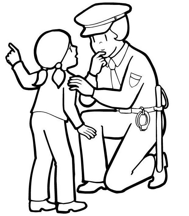 Coloriage et dessins gratuits Un petite fille parle avec une agente de police à imprimer