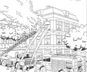 Coloriage Les Pompiers combattent le Feu