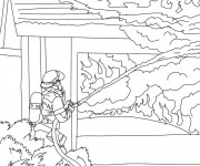 Coloriage Pompier et Maison en Feu