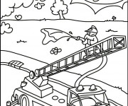 Coloriage Pompier monte sur L'&eacute;chelle