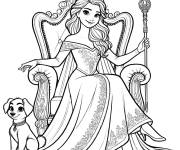 Coloriage Belle reine avec son chien