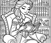 Coloriage Belle reine lisant un livre