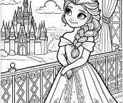 Coloriage La belle reine Elsa dans son palais
