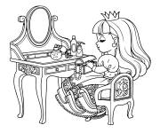 Coloriage La petite belle reine devant sa miroir