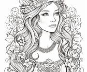 Coloriage La reine Gueni&egrave;vre entour&eacute;e par des fleurs