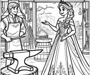 Coloriage La reine visitant une forge
