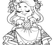 Coloriage Petite fille en robe de reine