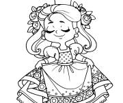 Coloriage Petite reine en robe magnifique