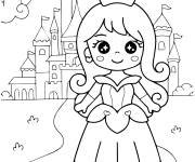 Coloriage Petite reine kawaii avec ch&acirc;teau 