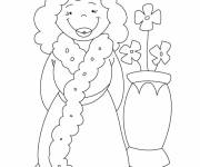 Coloriage Reine avec vase des fleurs