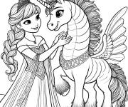 Coloriage Reine des neiges avec licorne