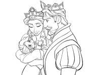 Coloriage Reine et roi avec leur b&eacute;b&eacute;
