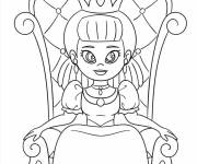 Coloriage Reine kawaii sur le tr&ocirc;ne