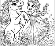 Coloriage Reine s'amusant avec son cheval