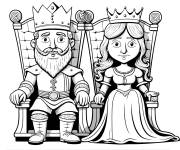 Coloriage Roi et reine sur leurs tr&ocirc;nes royaux