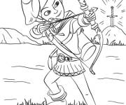 Coloriage Le petit Robin des Bois s'entraine