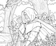 Coloriage Robin des Bois se cache avec son arm&eacute; dans la foret
