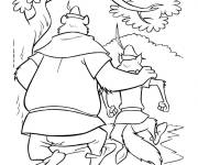 Coloriage Robin des Bois se prom&egrave;ne avec son ami dans la foret