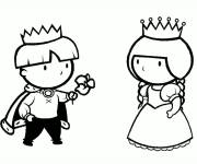 Coloriage et dessins gratuit Petit roi offrant une fleur au reine à imprimer