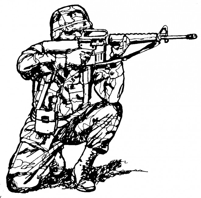 Coloriage et dessins gratuits Soldat vise son arme à imprimer