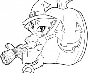 Coloriage et dessins gratuit Chat Sorcière de Halloween à imprimer