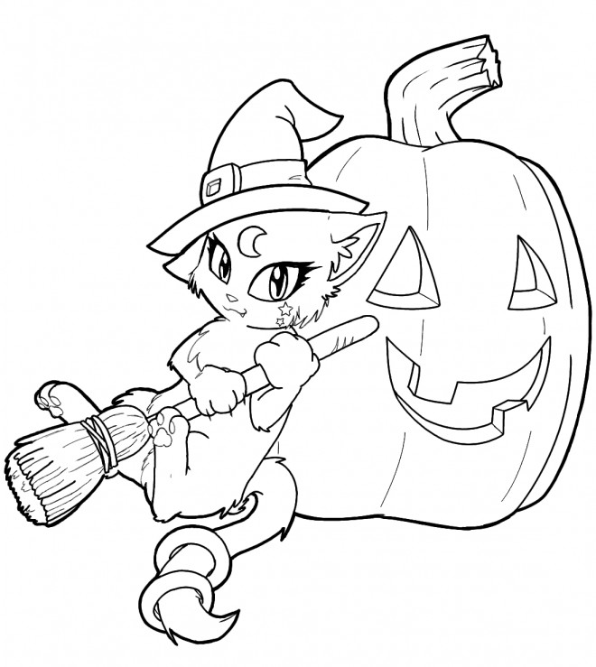 Coloriage Chat Sorciere De Halloween Dessin Gratuit A Imprimer