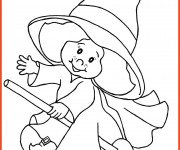 Coloriage Petite fille sur balai