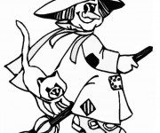 Coloriage Sorci&egrave;re avec son chat