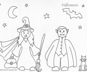 Coloriage Sorcière et Dracula pour Halloween