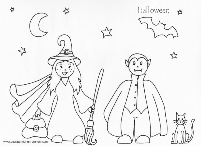 Coloriage et dessins gratuits Sorcière et Dracula pour Halloween à imprimer