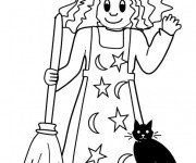 Coloriage Sorcière et son chat