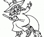Coloriage Sorci&egrave;re se prom&egrave;ne sur son balai