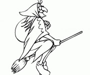 Coloriage Vieille Sorci&egrave;re sur son balai