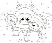 Coloriage Abominable avec son ami le bonhomme de neige