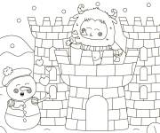 Coloriage Abominable dans son ch&acirc;teau avec le bonhomme de neige