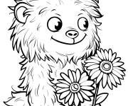 Coloriage B&eacute;b&eacute; y&eacute;ti tenant deux fleurs