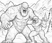 Coloriage Deux Y&eacute;tis en combat