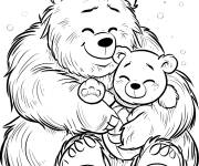 Coloriage Gros y&eacute;ti jouant un ours en peluche
