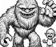 Coloriage Le petit y&eacute;ti a son p&eacute;re a lui apprendre comment vous faire peur