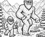 Coloriage Papa et fils y&eacute;ti dans la foret