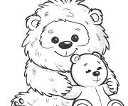Coloriage Petit Y&eacute;ti avec ours en peluche
