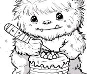 Coloriage Petit y&eacute;ti d&eacute;core son g&acirc;teau
