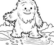 Coloriage Petit Y&eacute;ti s'amuse dans la rivi&egrave;re