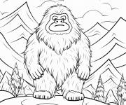 Coloriage Sc&egrave;ne de Y&eacute;ti dans la montagne