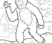 Coloriage Un y&eacute;ti agitant la main dans la neige