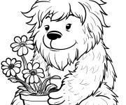 Coloriage Un y&eacute;ti prends soin des ces fleurs