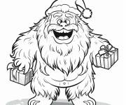 Coloriage Y&eacute;ti apporte les cadeaux de no&euml;l
