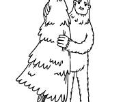 Coloriage Y&eacute;ti apporte une sapin de Noel